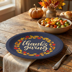 Thanksgiving Waterverf Herfstblad Krans Papieren Bordje