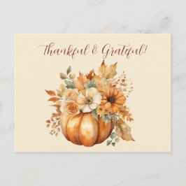 Thanksgiving-Waterverf pompoen bloemontwerp- Briefkaart