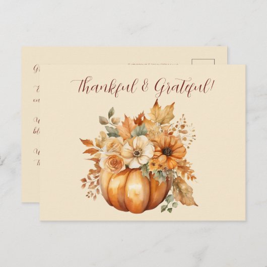 Thanksgiving-Waterverf pompoen bloemontwerp- Briefkaart (Voorkant / Achterkant)