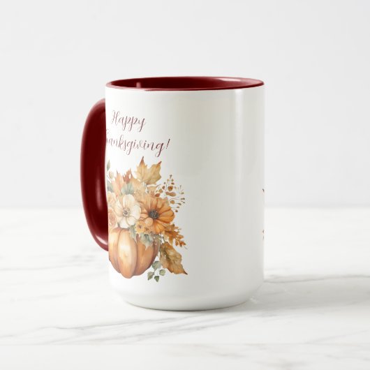 Thanksgiving-Waterverf pompoen bloemontwerp- Mok (Voorkant links)