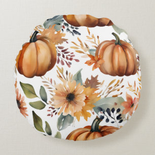 Thanksgiving Waterverf Pompoen Bloempatroon Rond Kussen