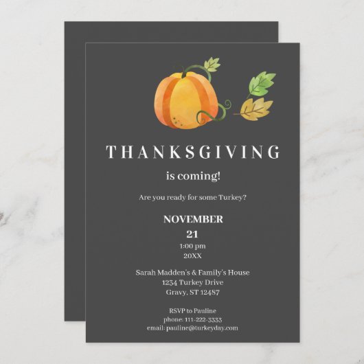 Thanksgiving Waterverf pompoen - donkergrijs Kaart (Voorkant / Achterkant)