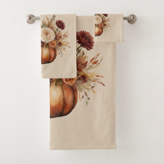 Thanksgiving-Waterverf Pompoen en Bloemen Bad Handdoek (Insitu)