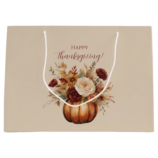 Thanksgiving-Waterverf Pompoen en Bloemen- Groot Cadeauzakje (Voorkant)