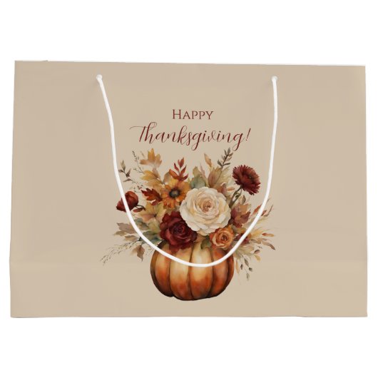 Thanksgiving-Waterverf Pompoen en Bloemen- Groot Cadeauzakje (Achterkant)