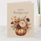 Thanksgiving-Waterverf Pompoen en Bloemen- Kaart (Voorkant)