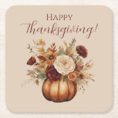 Thanksgiving-Waterverf Pompoen en Bloemen- Kartonnen Onderzetters (Voorkant)