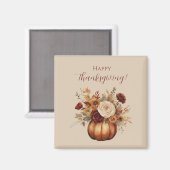 Thanksgiving-Waterverf Pompoen en Bloemen- Magneet (Voorkant / Achterkant)