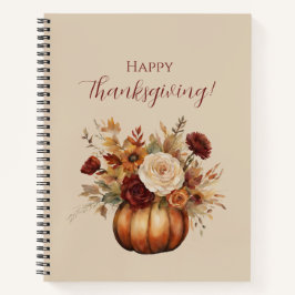 Thanksgiving-Waterverf Pompoen en Bloemen- Notitieboek
