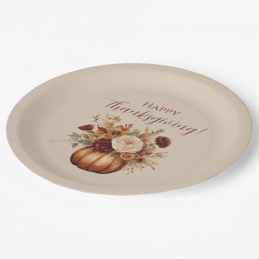 Thanksgiving-Waterverf Pompoen en Bloemen- Papieren Bordje (Gekanteld)