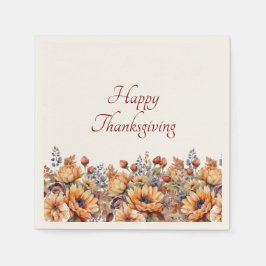 Thanksgiving-Waterverf Pompoen en Bloemen- Servet