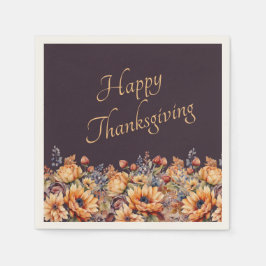 Thanksgiving-Waterverf Pompoen en Bloemen- Servet