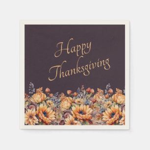 Thanksgiving-Waterverf Pompoen en Bloemen- Servet