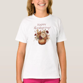 Thanksgiving-Waterverf Pompoen en Bloemen- T-shirt