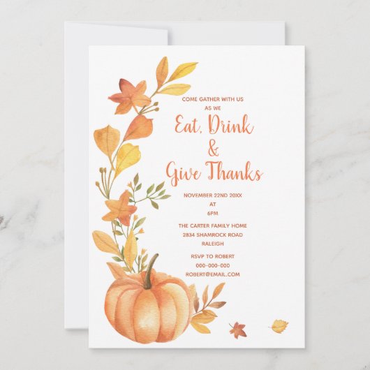 Thanksgiving Waterverf pompoen Kaart (Voorkant)