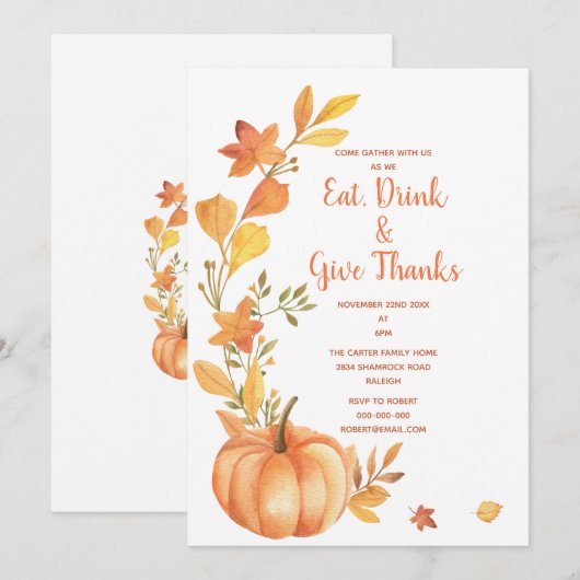 Thanksgiving Waterverf pompoen Kaart (Voorkant / Achterkant)