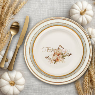 Thanksgiving-waterverf pompoen papieren bordje
