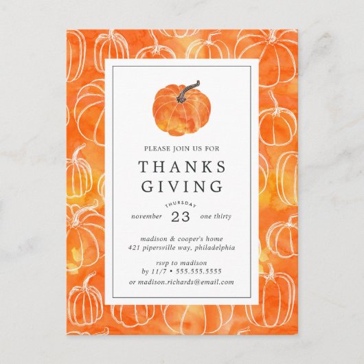 Thanksgiving | Waterverf pompoenen Briefkaart (Voorkant)