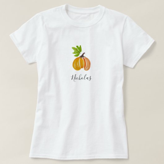 Thanksgiving Waterverf pompoenen gepersonaliseerd T-shirt (Design voorkant)