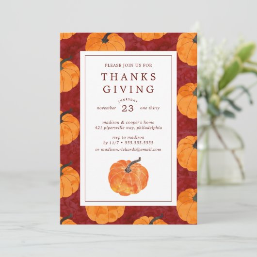 Thanksgiving | Waterverf pompoenen Kaart (Staand voorkant)