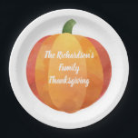 Thanksgiving Waterverf Pumpkin - Aangepast Papieren Bordje<br><div class="desc">Maak je Thanksgiving leuk met deze aangepaste waterverf pompoenpapier borden. Ideaal voor Thanksgiving,  kantoor of klassenpartijen.</div>