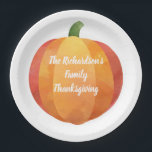Thanksgiving Waterverf Pumpkin - Aangepast Papieren Bordje<br><div class="desc">Maak je Thanksgiving leuk met deze aangepaste waterverf pompoenpapier borden. Ideaal voor Thanksgiving,  kantoor of klassenpartijen.</div>