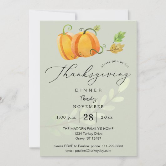 Thanksgiving Waterverf Pumpkin Duo Olive I Kaart (Voorkant)