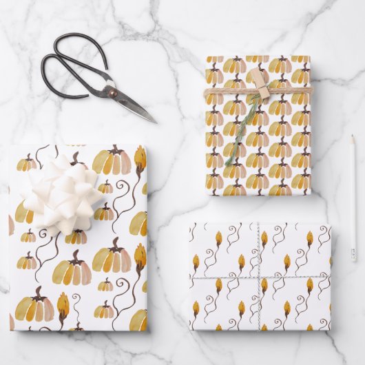 Thanksgiving Waterverf Pumpkins Inpakpapier Vel (Voorkant)