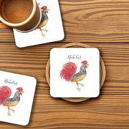 Thanksgiving Waterverf Rooster gepersonaliseerd Kartonnen Onderzetters