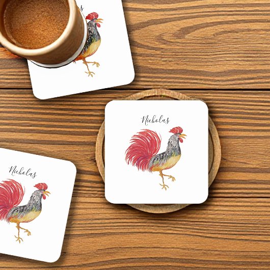 Thanksgiving Waterverf Rooster gepersonaliseerd Kartonnen Onderzetters
