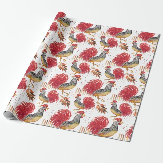 Thanksgiving Waterverf Rooster Handbeschilderd Cadeaupapier (Uitgerold)