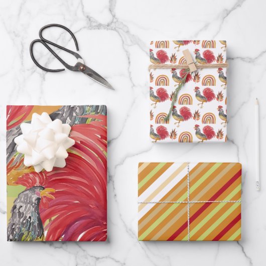 Thanksgiving Waterverf Rooster Handbeschilderd Inpakpapier Vel (Voorkant)