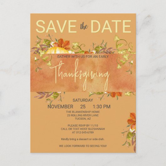 Thanksgiving Waterverf Rustiek groen & bladeren Briefkaart (Voorkant)