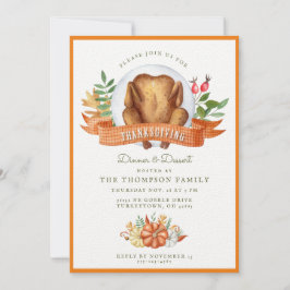 Thanksgiving Waterverf Turkije Binnenuitnodiging Kaart
