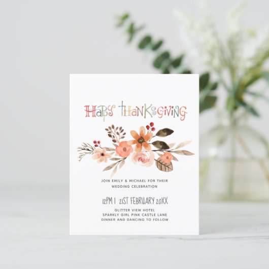 Thanksgiving Wedding Invitting Dusty Blue Oranje (Staand voorkant)