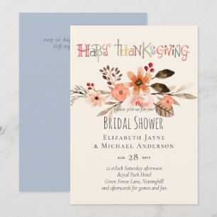Thanksgiving Wedding Invitting Dusty Blue Oranje