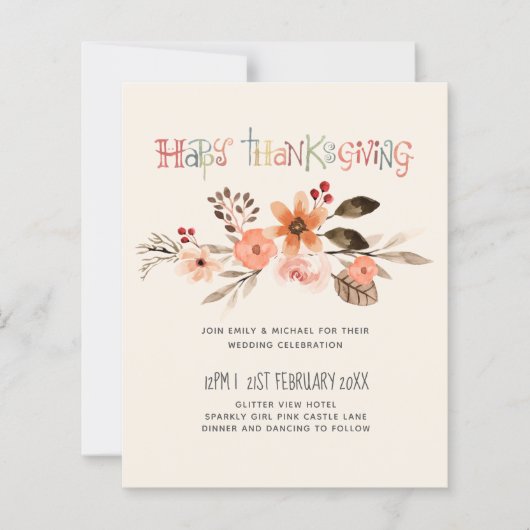 Thanksgiving Wedding Invitting Dusty Blue Oranje (Voorkant)