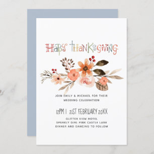 Thanksgiving Wedding Invitting Dusty Blue Oranje