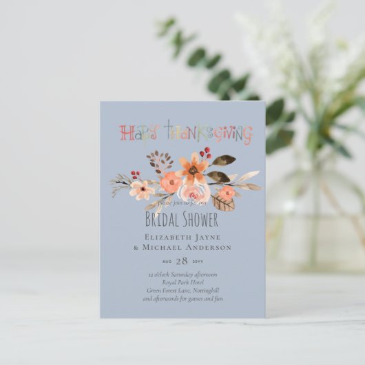 Thanksgiving Wedding Invitting Dusty Blue Oranje Briefkaart (Staand voorkant)