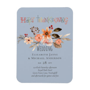 Thanksgiving Wedding Invitting Dusty Blue Oranje Magneet