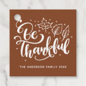 Thanksgiving Wees dankbaar dat het script Brown oo Bedankjes Labels (Voorkant)