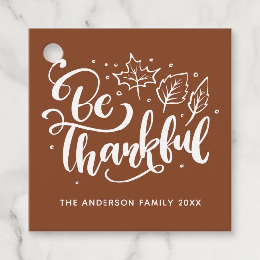 Thanksgiving Wees dankbaar dat het script Brown oo Bedankjes Labels (Voorkant)