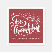 Thanksgiving Wees Dankbaar Script Oogst Burgundy Servet (Voorkant)