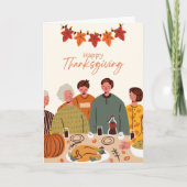 Thanksgiving Wenskaart: Familie Illustratie Kaart (Voorkant)