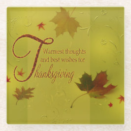 Thanksgiving wenst Typografie Leaves Glazen Onderzetter