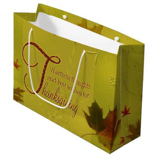 Thanksgiving wenst Typografie Leaves Groot Cadeauzakje (Voorkant Gekanteld)