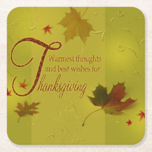 Thanksgiving wenst Typografie Leaves Kartonnen Onderzetters