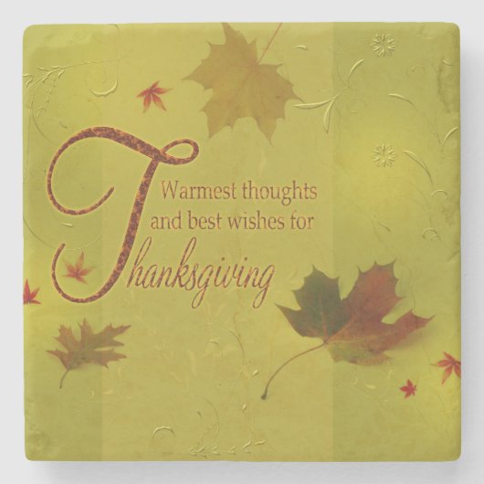 Thanksgiving wenst Typografie Leaves Stenen Onderzetter (Voorkant)