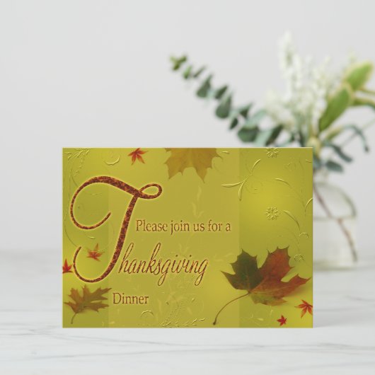 Thanksgiving wenst Typografie Leaves - Uitnodiging (Staand voorkant)