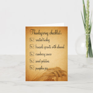 Thanksgiving Wheat Food Checklist Holiday Card Feestdagen Kaart